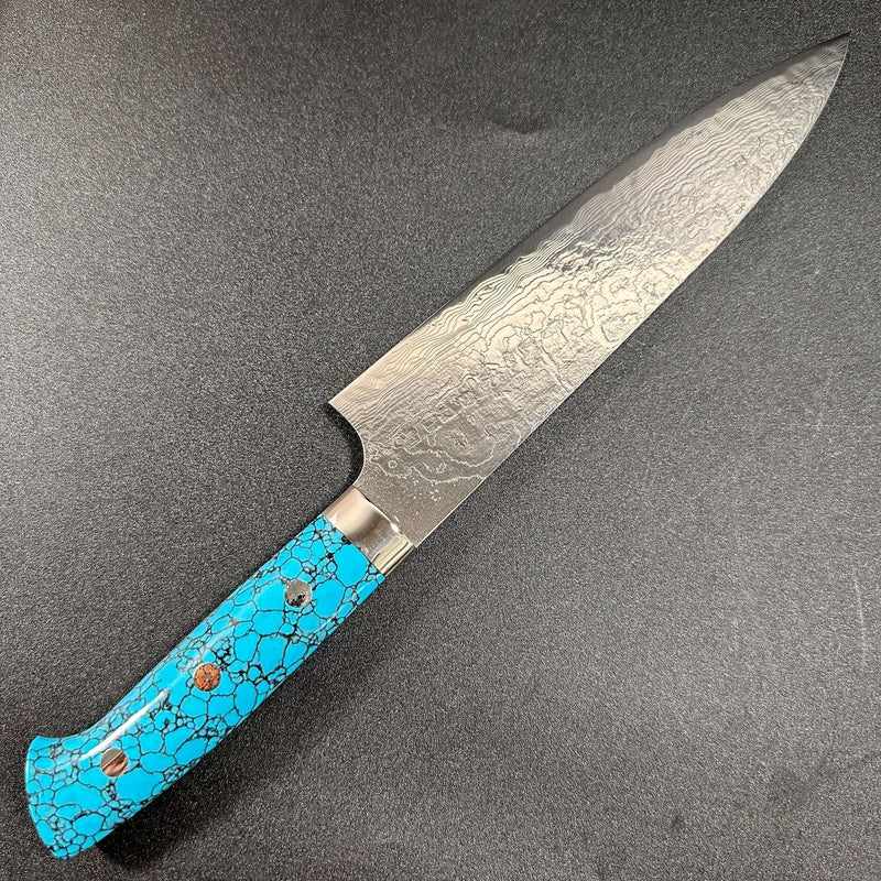 Saji Hamono Takeshi Saji R2 Diamond Damascus SG2 Steel 210mm Gyuto Turquoise Handle - Tokushu Knife