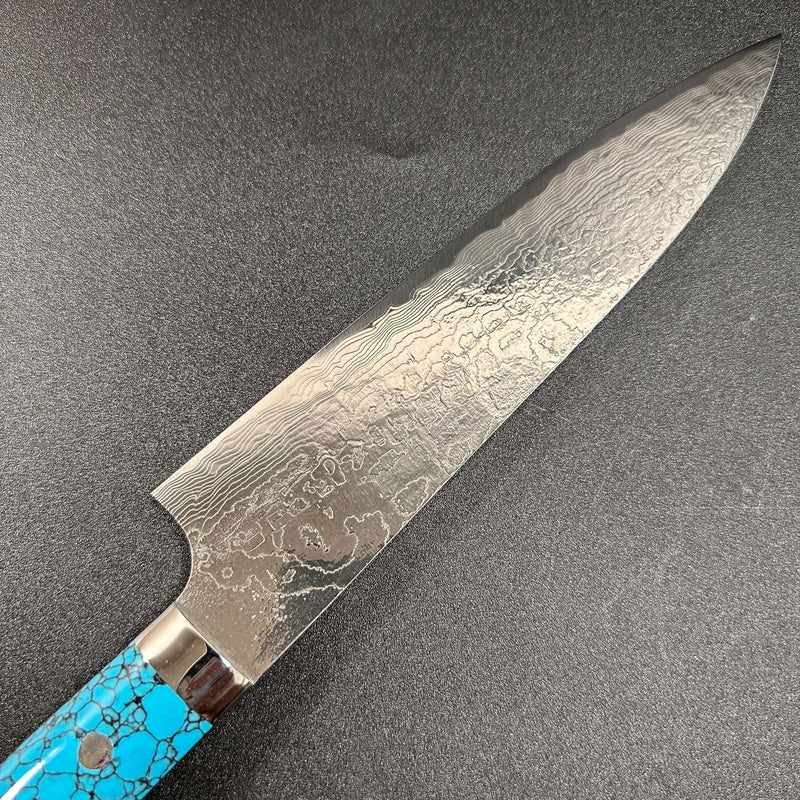 Saji Hamono Takeshi Saji R2 Diamond Damascus SG2 Steel 210mm Gyuto Turquoise Handle - Tokushu Knife