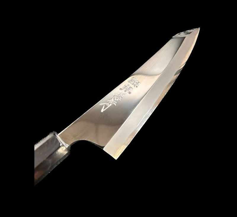 Sakai Takayuki Hienn Series by Itsuo Doi Blue #2 Hammer Forged Ni Mai Kengata-Deba 180mm with Saya Sheath - Tokushu Knife