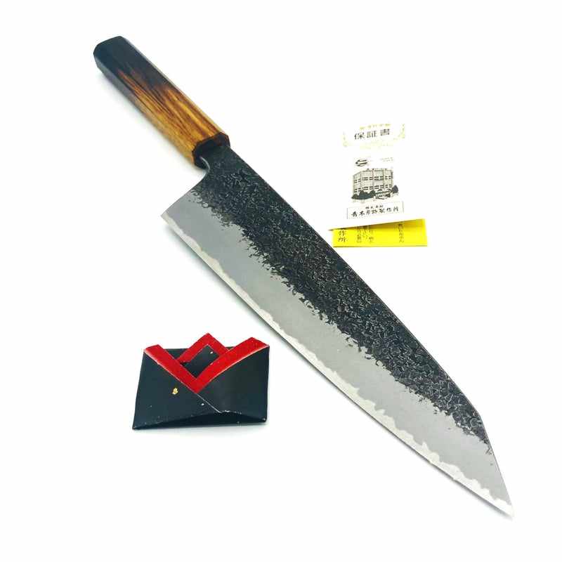 Sakai Takayuki Itsuo Doi Guren Aogami #2 225mm Gyuto With Burnt Oak Wa Handle Tokushu Knife.