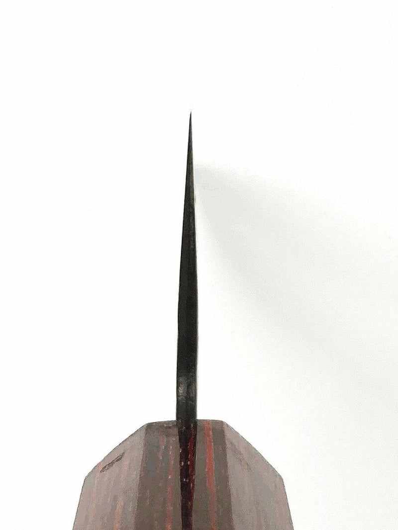 Sakai Takayuki Stainless Clad Aogami Super Kurouchi Tsuchime 210mm Gyuto with Japanese Zelkova and Mahogany Wa Handle Tokushu Knife.