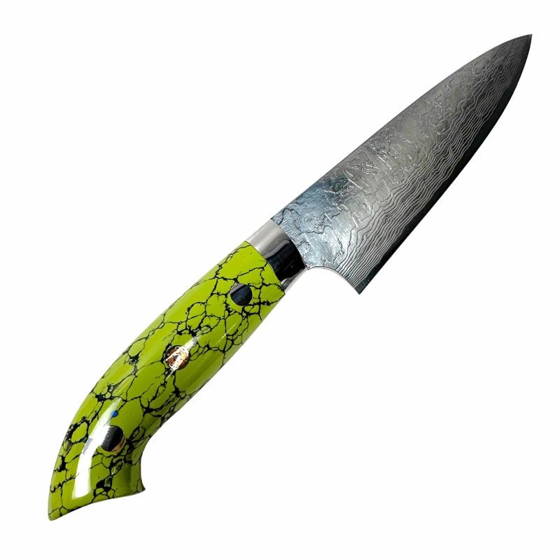 Takeshi Saji R2 Diamond Damascus SG2 Steel 130mm Petty Turquoise Handle - Tokushu Knife