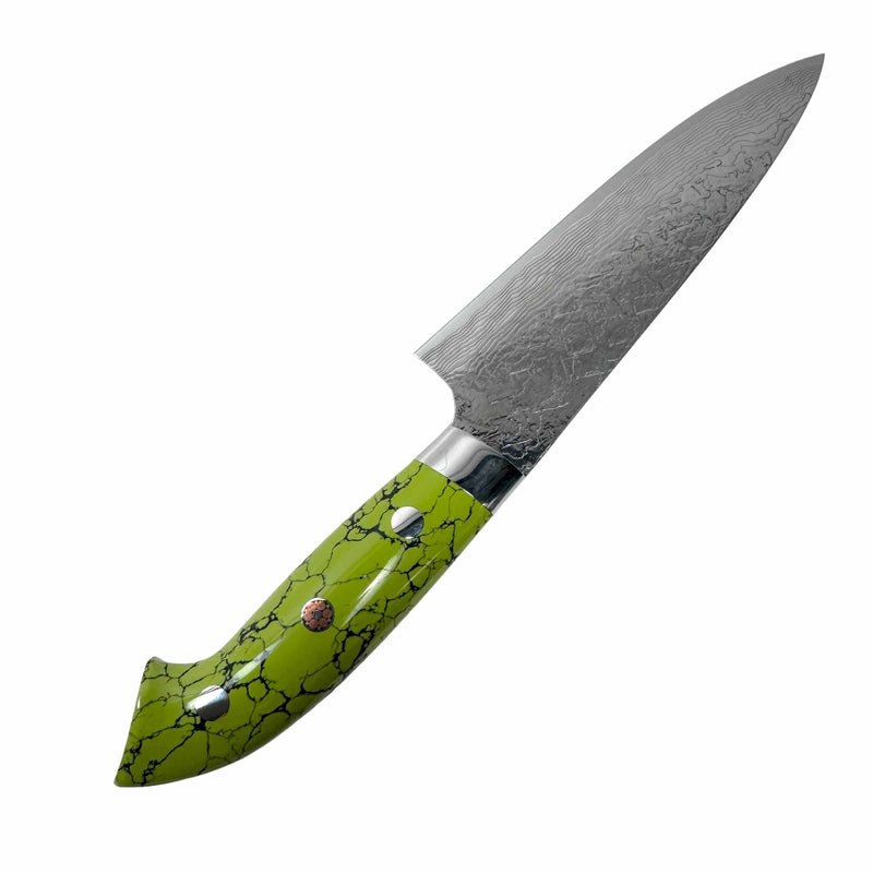 Takeshi Saji R2 Diamond Damascus SG2 Steel 130mm Petty Turquoise Handle - Tokushu Knife