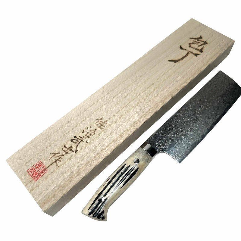 Takeshi Saji SG2 Diamond 170mm Nakiri with Cow Horn Handle - Tokushu Knife