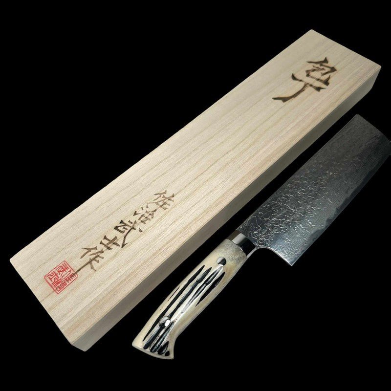 Takeshi Saji SG2 Diamond 170mm Nakiri with Cow Horn Handle - Tokushu Knife