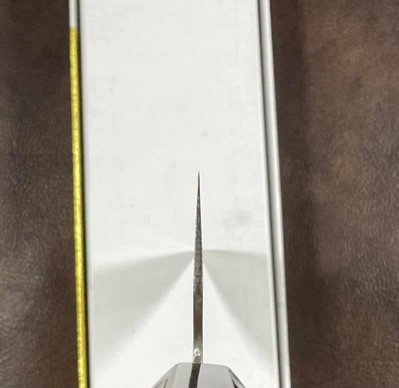 Teruyasu Fujiwara Maboroshi Stainless Clad White #1 180mm Santoku / Bunka with Octogonal Ho and Buffalo Horn Wa Handle Tokushu Knife.