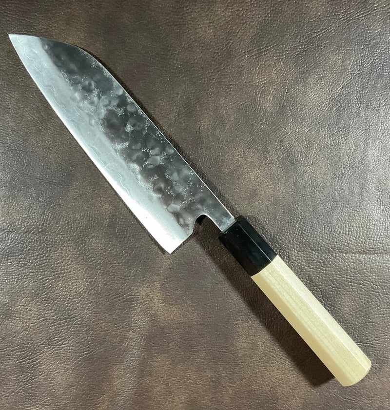 Teruyasu Fujiwara Maboroshi Stainless Clad White #1 180mm Santoku / Bunka  with Octogonal Ho and Buffalo Horn Wa Handle Tokushu Knife.