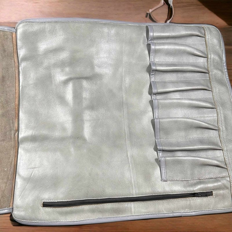 Tokushu Knife Premium Leather Japanese Knife Roll- Grey - Tokushu Knife