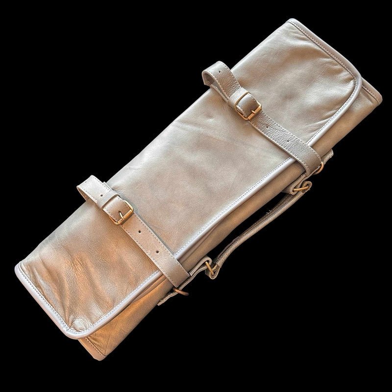 Tokushu Knife Premium Leather Japanese Knife Roll- light gray - Tokushu Knife
