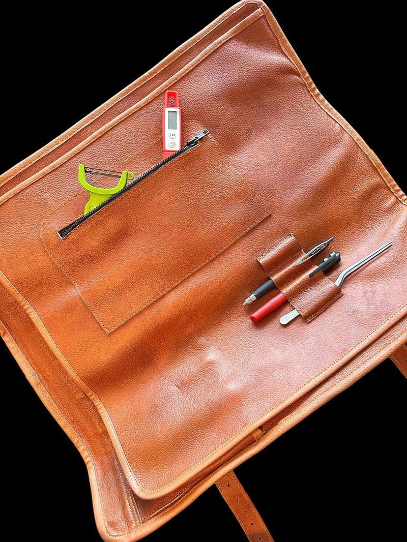 Tokushu Knife Premium Leather Japanese Knife Roll- Red/Brown - Tokushu Knife