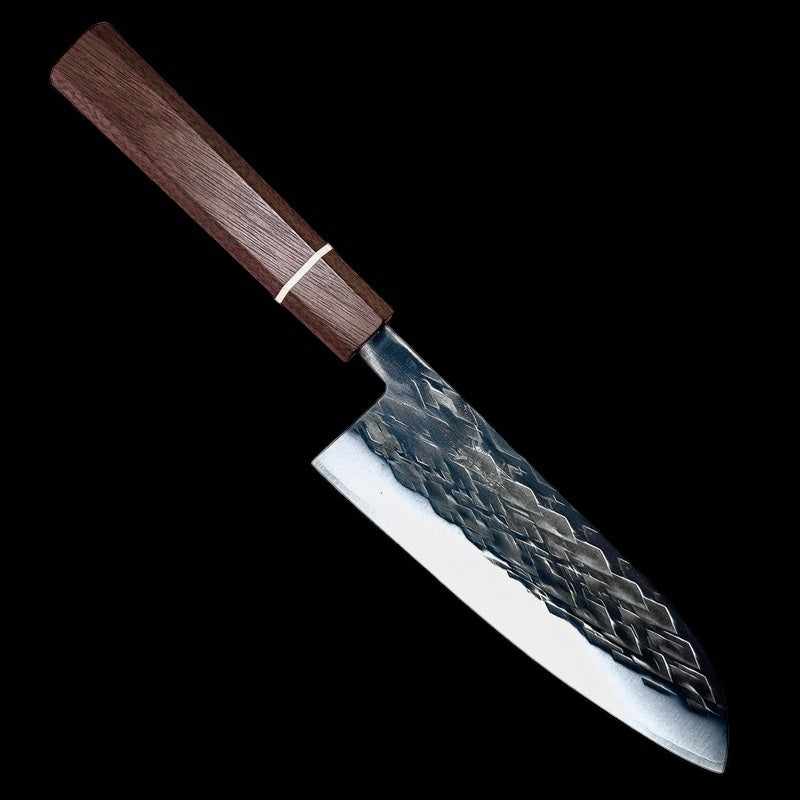 Tokushu Knife Tsuchime SLD 165mm Santoku - Walnut Wa Handle, Semi-Stainless Steel, Handmade in Japan - Tokushu Knife