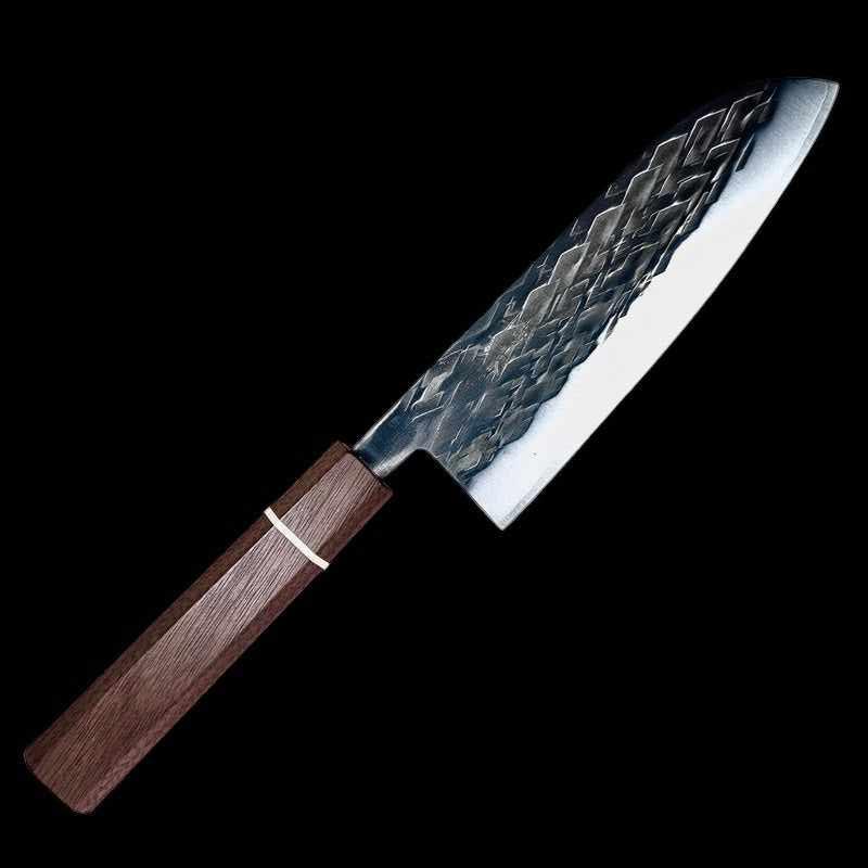 Tokushu Knife Tsuchime SLD 165mm Santoku - Walnut Wa Handle, Semi-Stainless Steel, Handmade in Japan - Tokushu Knife