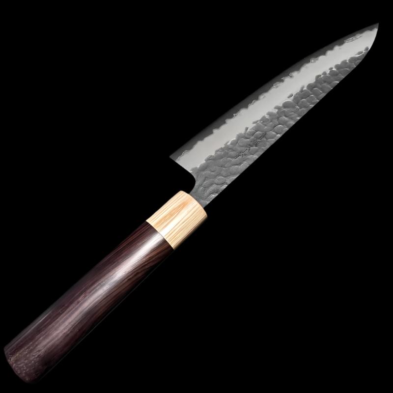 Tsunehisa Stainless Clad Aogami Super Kurouchi Tsuchime 180mm Gyuto with Morado Wa Handle Tokushu Knife.