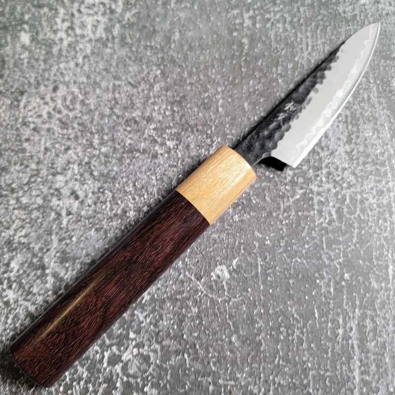 Tsunehisa Stainless Clad As Tsuchime Kurouchi 80mm Petty with Rosewood and White Wa Handle - Tokushu Knife