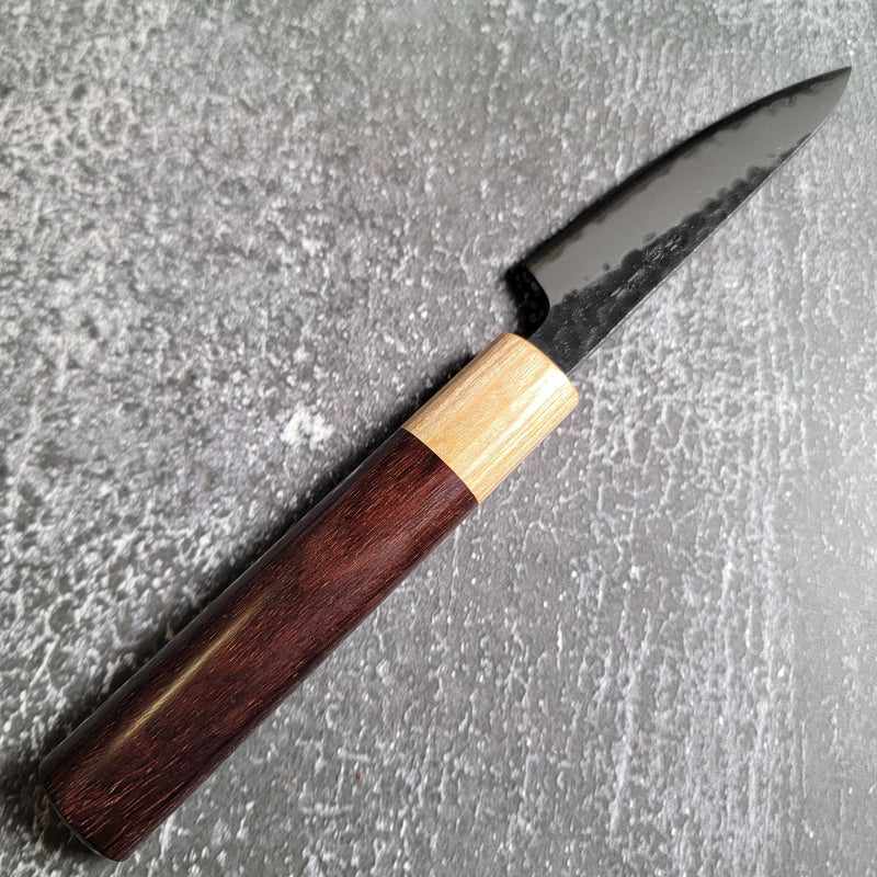 Tsunehisa Stainless Clad As Tsuchime Kurouchi 80mm Petty with Rosewood and White Wa Handle - Tokushu Knife