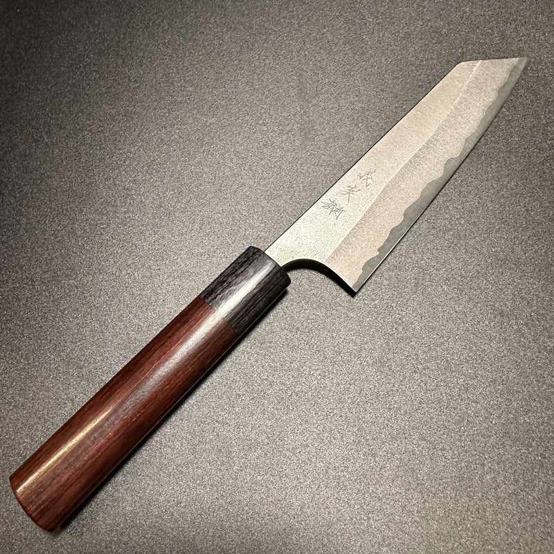 Yoshimi Kato Stainless Clad Aogami Super Nashiji 130mm Ko-Bunka with Rosewood Circle Wa Handles - Tokushu Knife