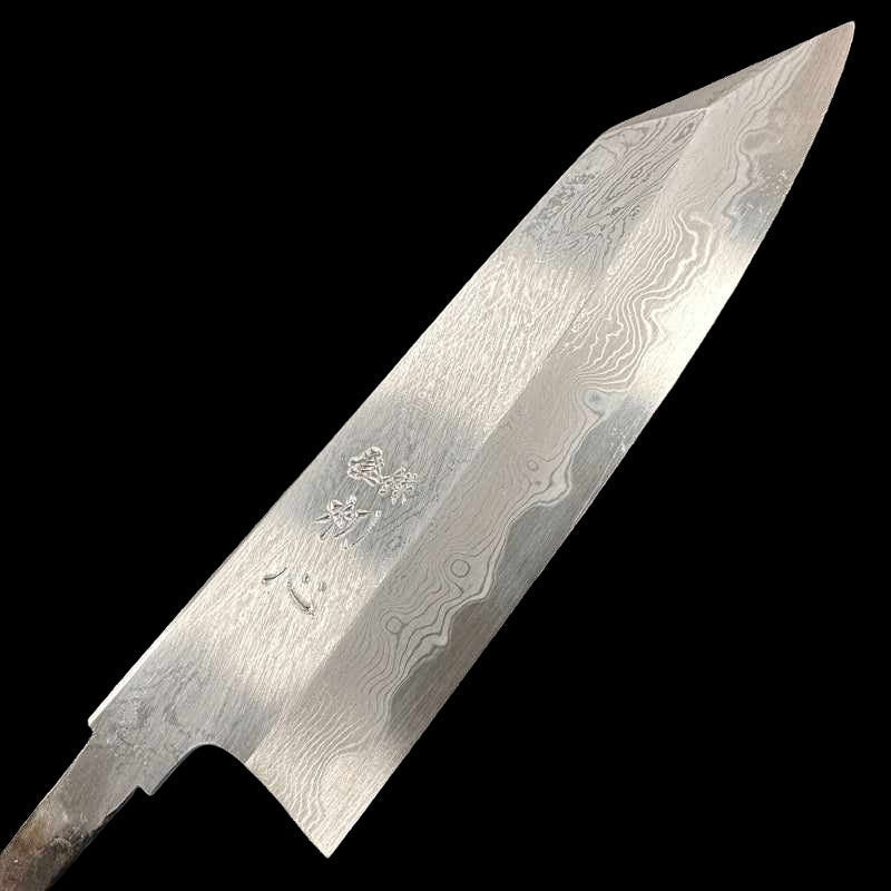Bunka Knife by Satoshi Nakagawa, shiny Damascus blade on black background