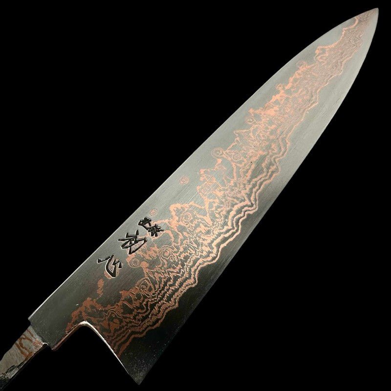 Hatsukokoro knife Yorokobi 210mm Gyuto Copper swirls on blade