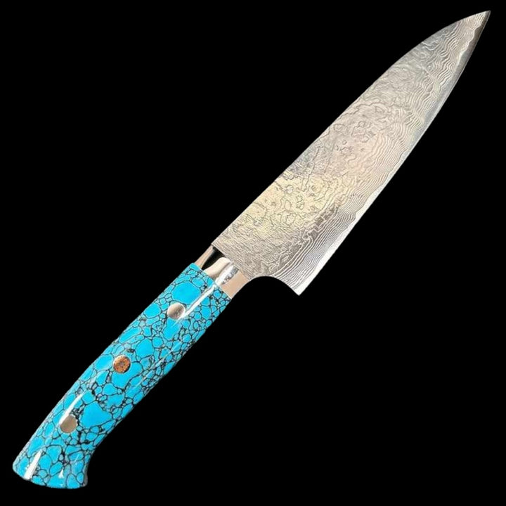 Saji Hamono SG2 Diamond Damascus Gyuto 180mm Turquoise Handle