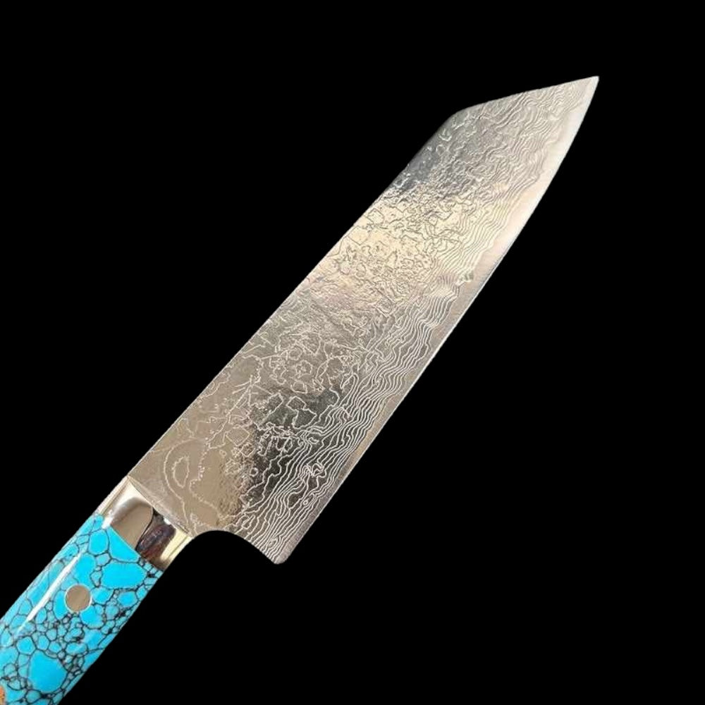 Saji Hamono / Takeshi Saji R2 Diamond Damascus SG2 Acero 180 mm Mango Bunka Turquesa 