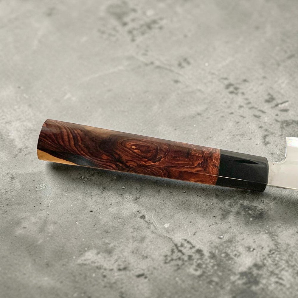 Tetsujin Blue #2 Kasumi Custom Sujihiki 240mm with Jobone Cocobolo and Horn Handle