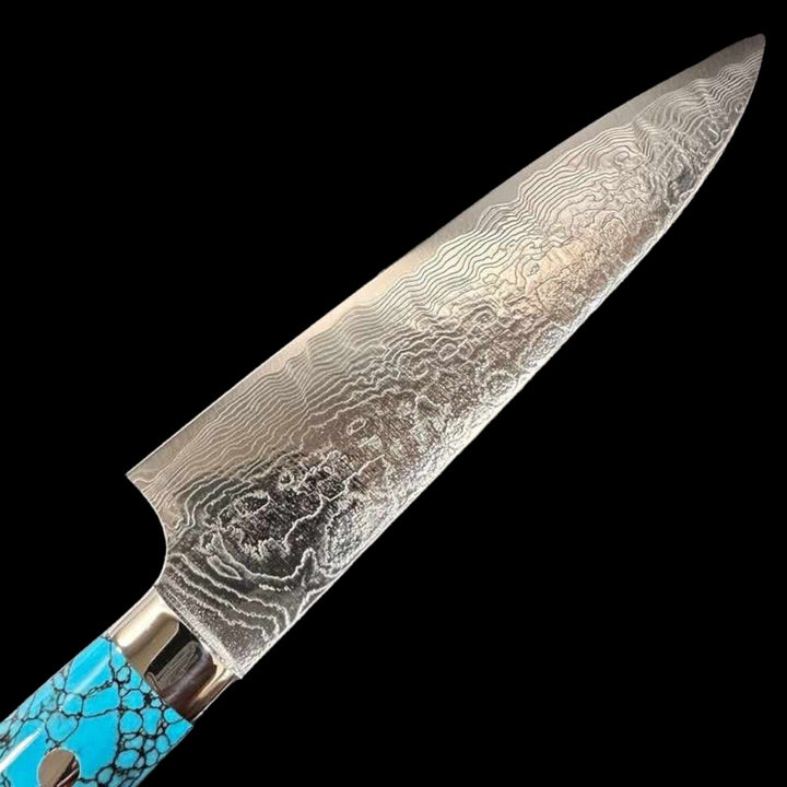 Saji Hamono SG2 Diamond Damascus Gyuto 180mm Turquoise Handle