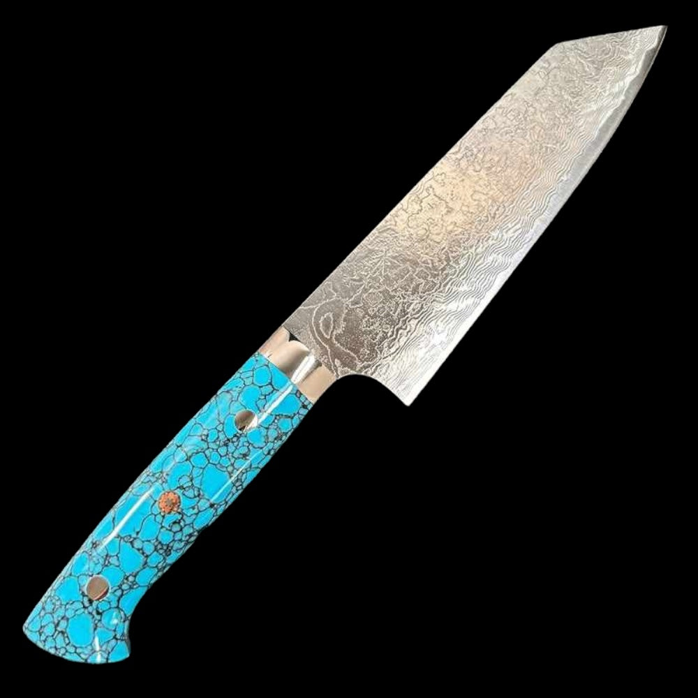 Takeshi Saji R2 Diamond Damascus 180mm Bunka Turquoise Handle