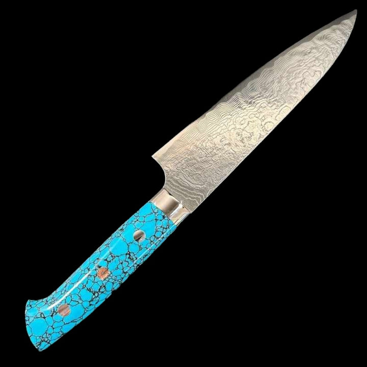 Saji Hamono SG2 Diamond Damascus Gyuto 180mm Turquoise Handle