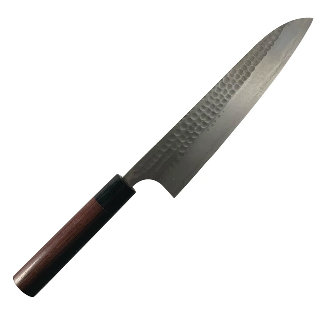 Anryu Aogami #2 Tsuchime Gyuto 210mm Japanese chef's knife with hammered finish and wooden handle.