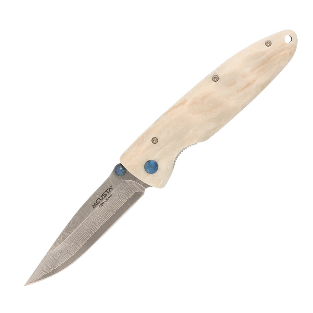 Mcusta Classic Wave VG-10 Core Damascus White Corian 4.37" Folding Knife