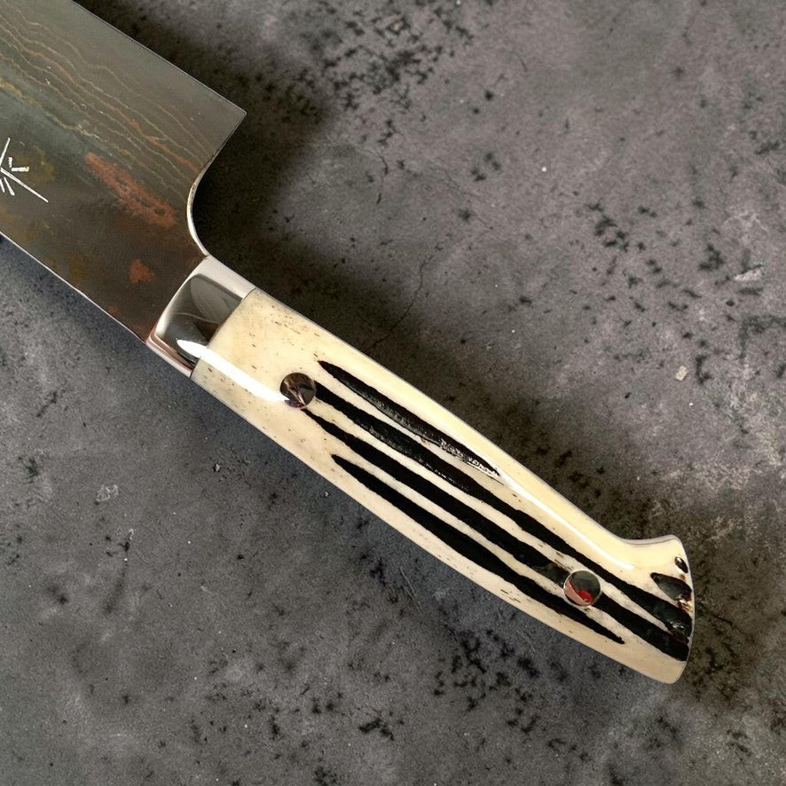 Takeshi Saji Blue #2 240mm Rainbow Gyuto with Cow Horn Handle