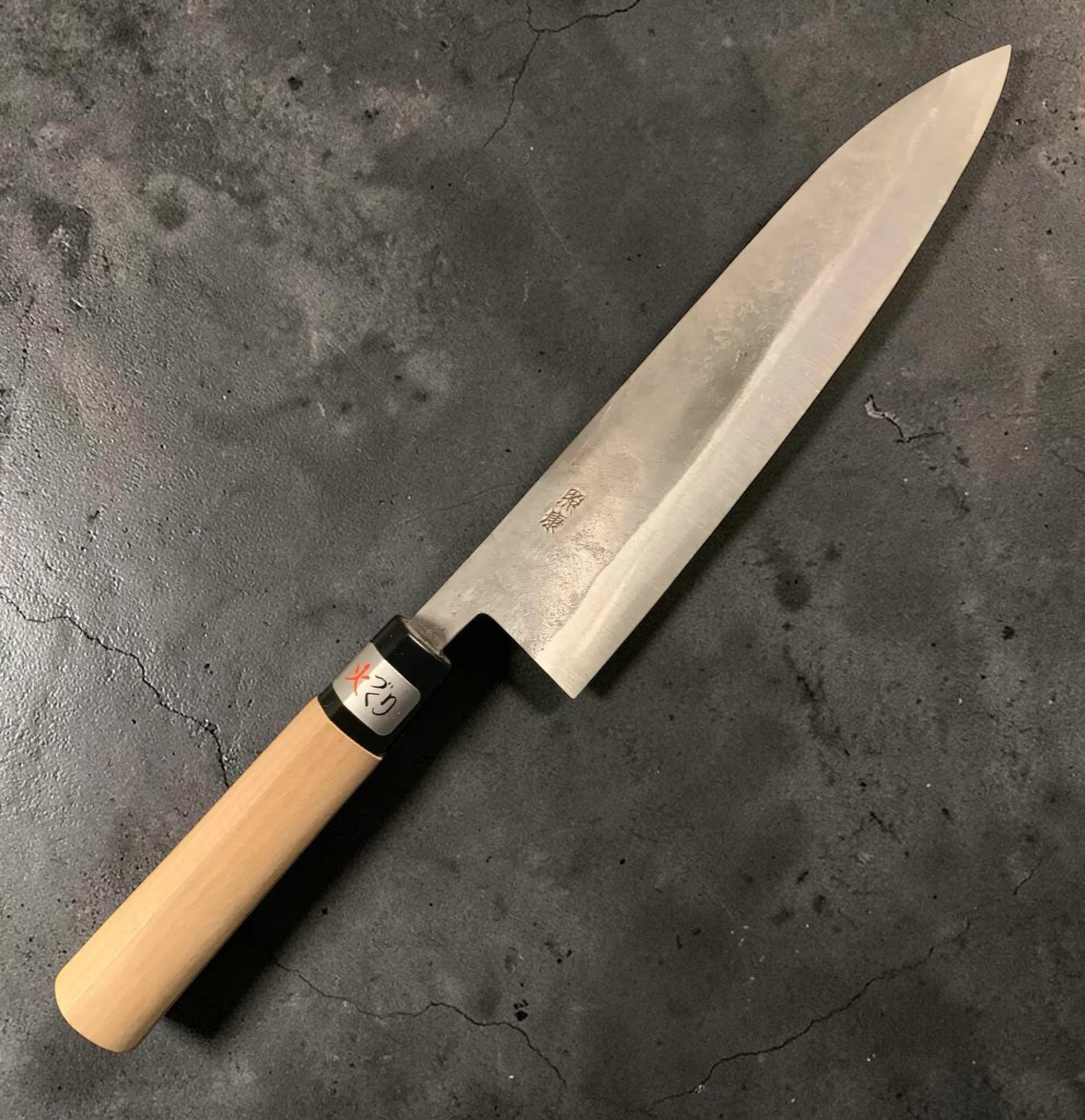 Teruyasu Fujiwara White #1 Nashiji Gyuto 210mm angled blade view