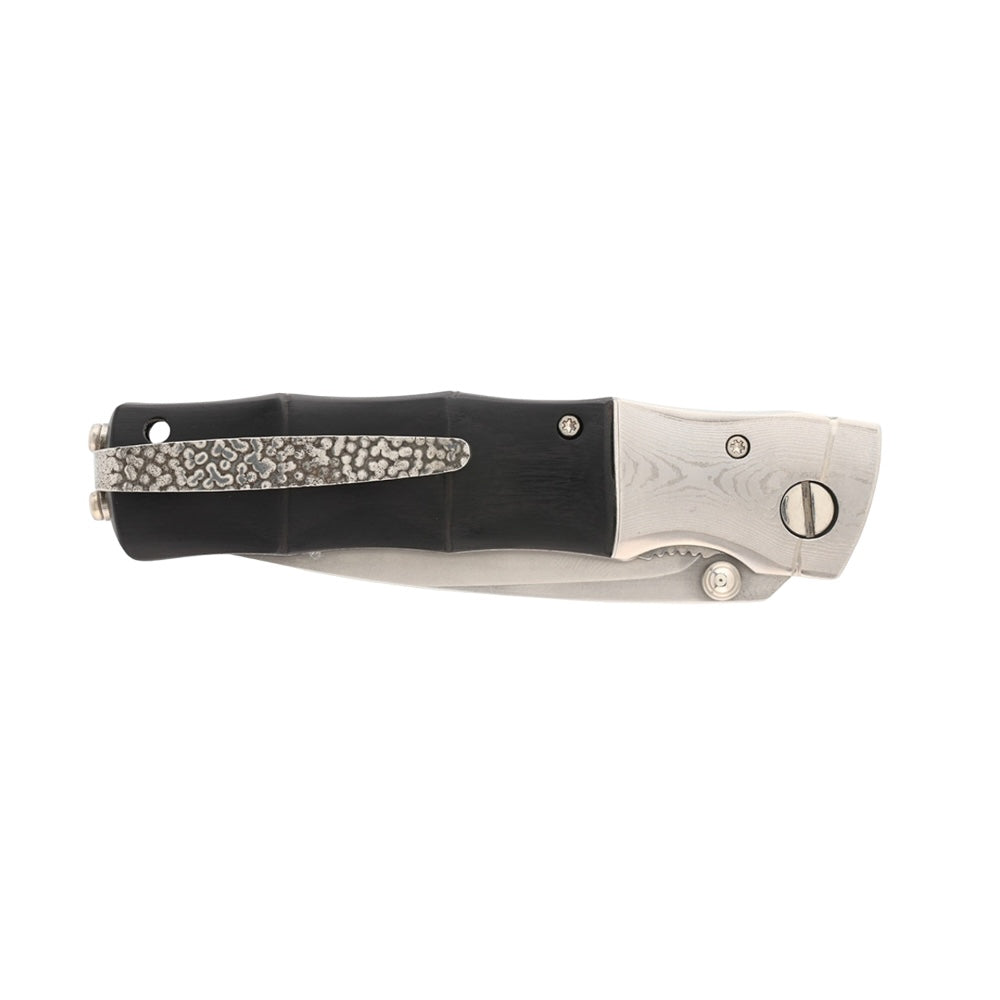 Cuchillo plegable Mcusta Shinra Mixture Bamboo SPG2 San Mai Black Pakkawood de 3,75"