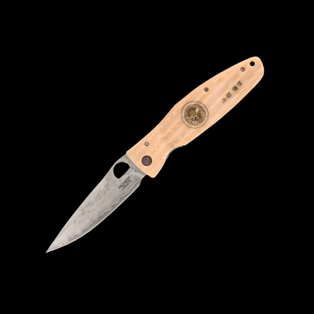 Mcusta Sengoku Uesugi Kenshin VG-10 Core Damascus White Micarta 4.75" Cuchillo cazador plegable