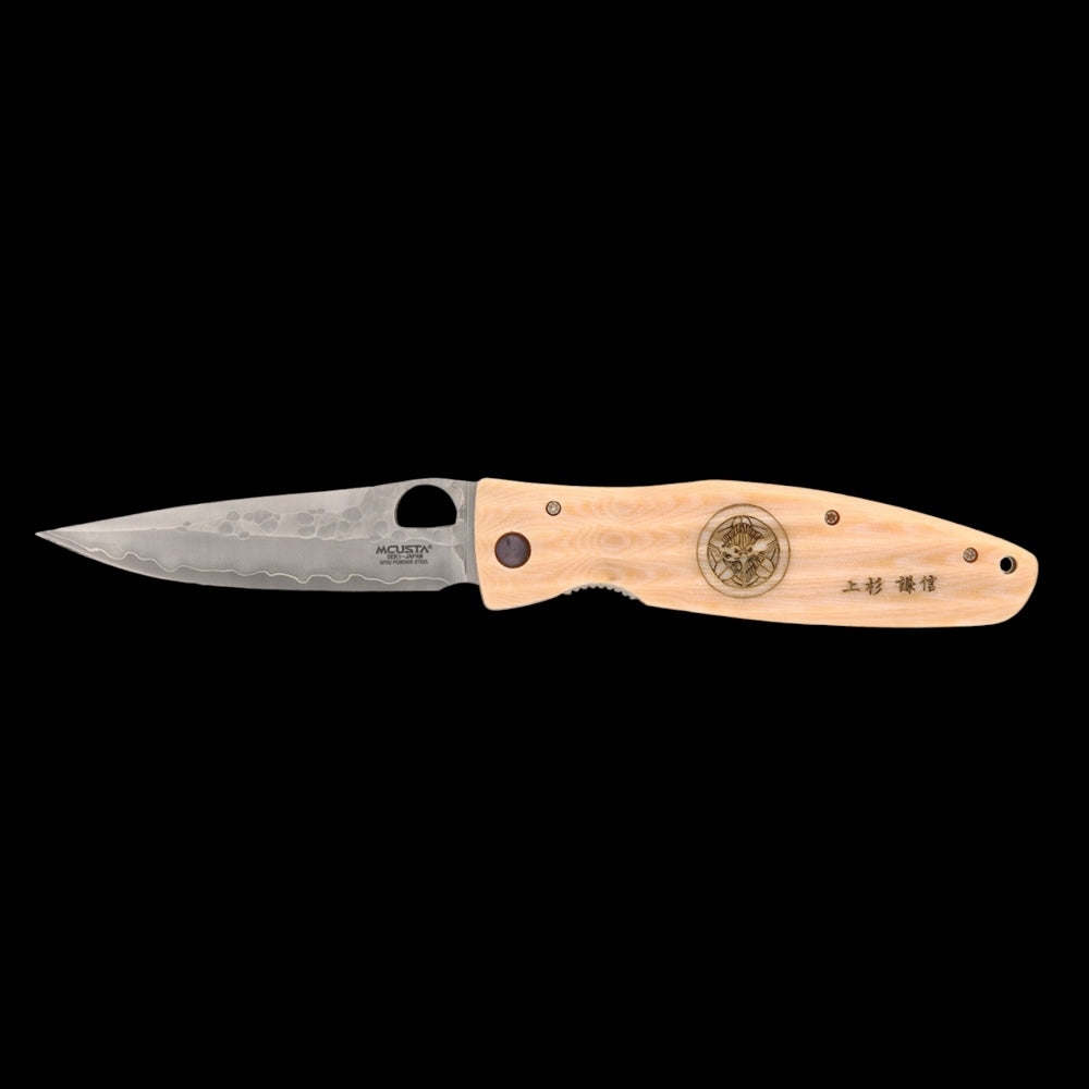 Mcusta Sengoku Uesugi Kenshin VG-10 Core Damascus White Micarta 4.75" Cuchillo cazador plegable
