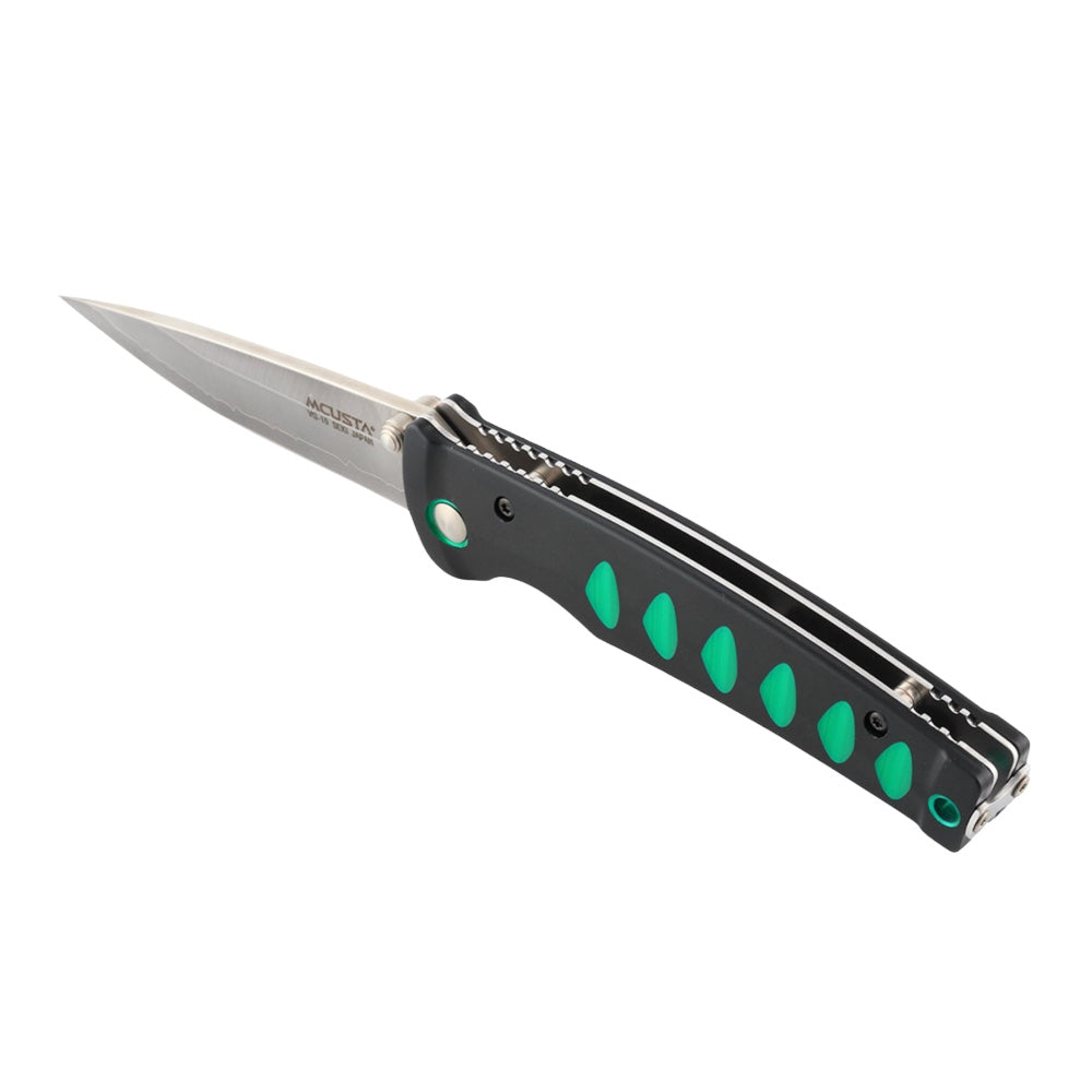 Mcusta Katana VG-10 Core San Mai Cuchillo plegable de aluminio anodizado negro/verde de 4,25"