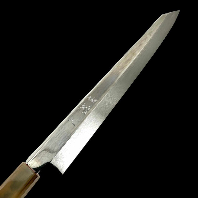Satoshi Nakagawa white #3 Honyaki 300mm Kiritsuke Yanagiba with Ebony White Handle