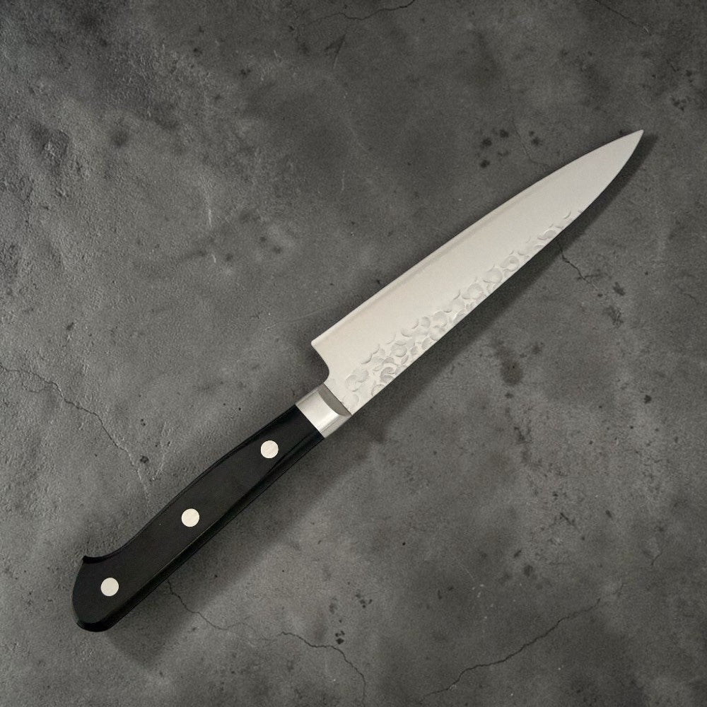 Takamura Knives 130mm Tsuchime Petty Upside Down on White background