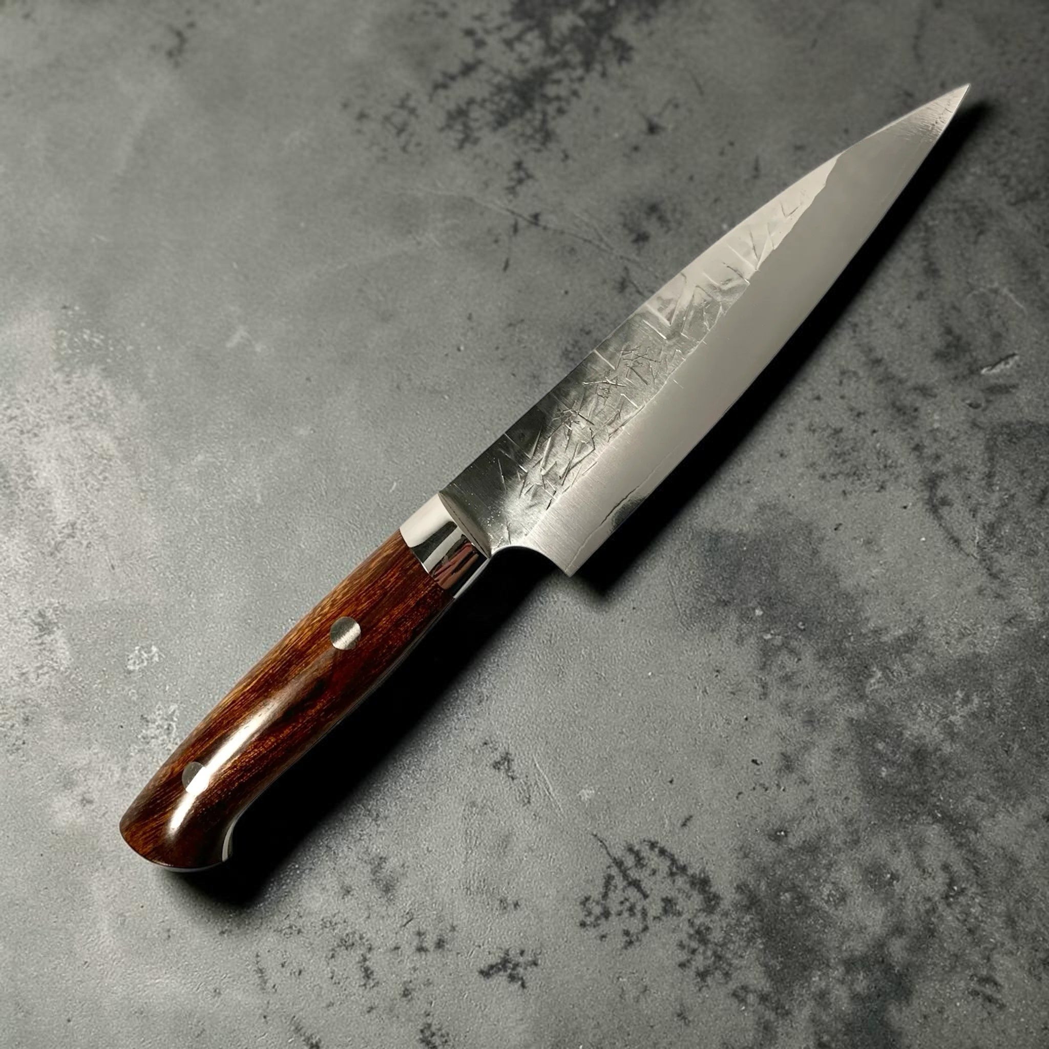 Takeshi Saji SRS-13 Petty 130mm Ironwood handle close-up