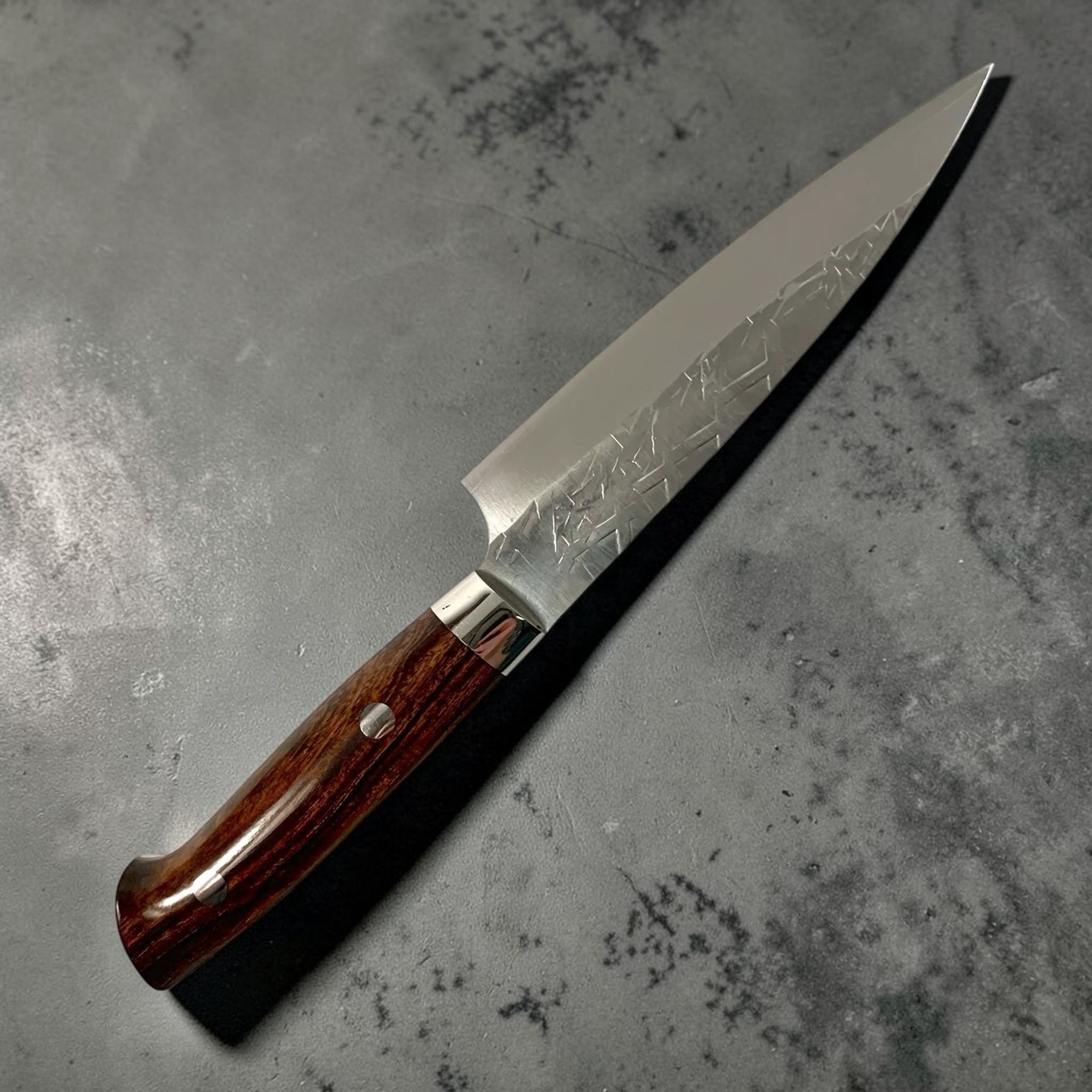 Takeshi Saji SRS-13 Petty 130mm Ironwood angled blade view