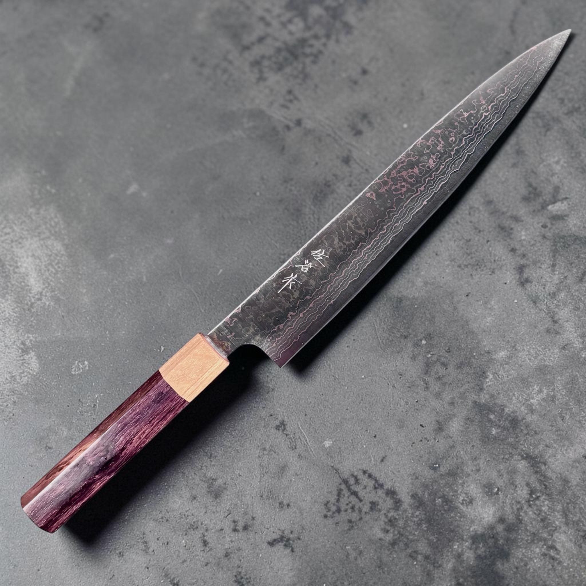 Takeshi Saji VG-10 Rainbow Sujihiki 240mm blade view