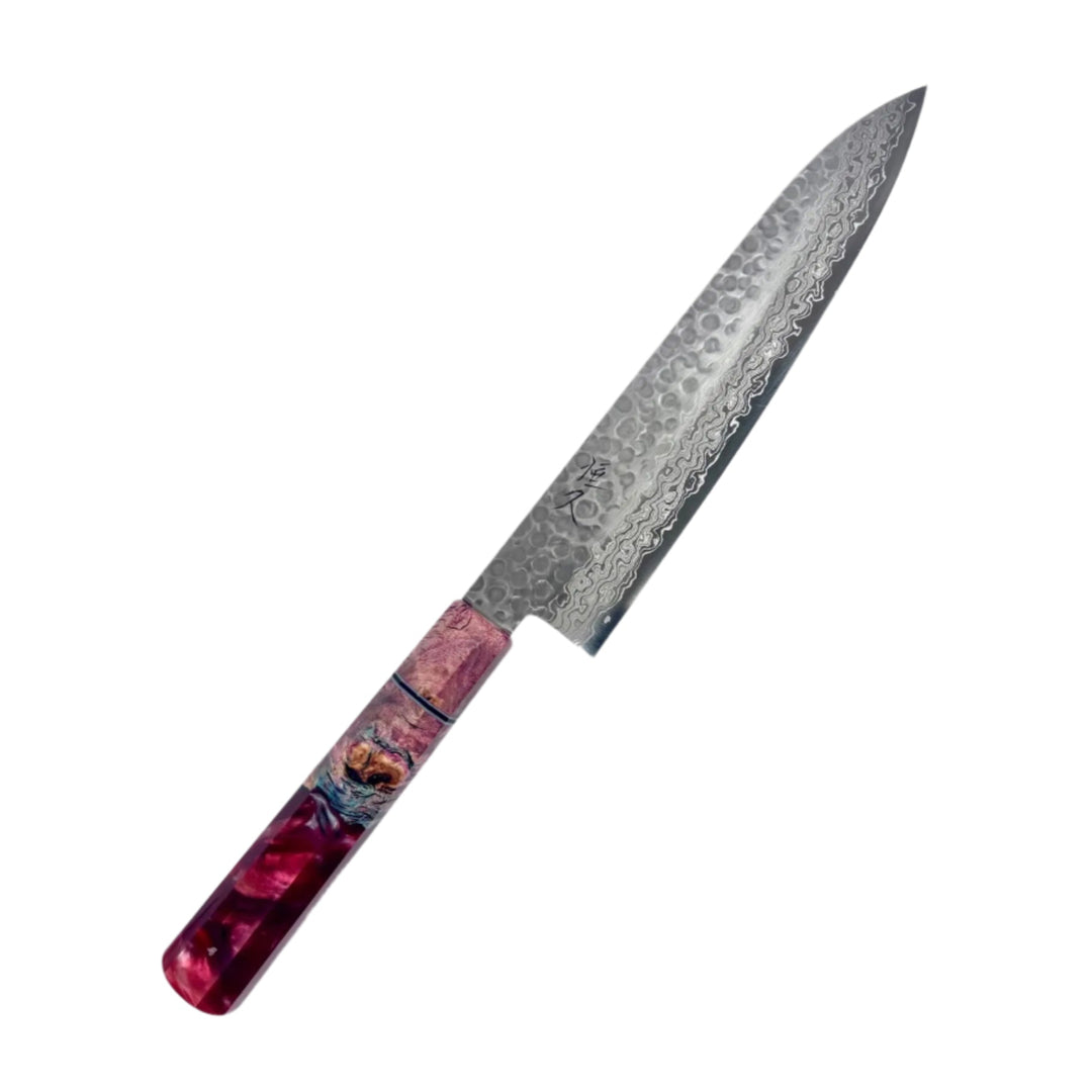 Custom Tsunehisa VG-10 Suminagashi Tsuchime Gyuto 210mm with Prisma Knife Handle