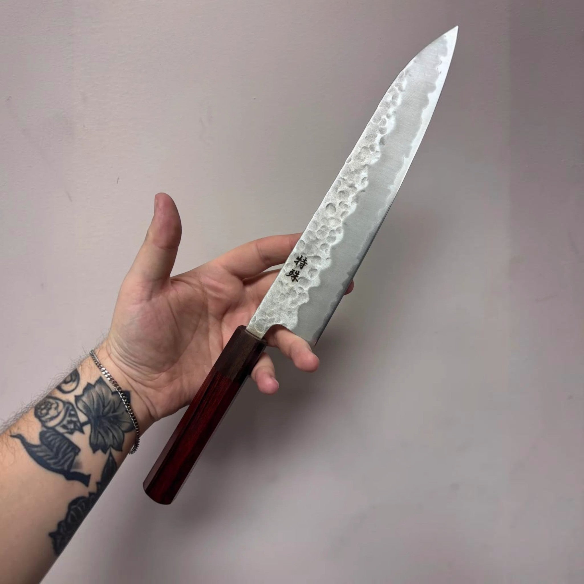 TOKUSHU KNIFE White #2 Stainless Clad Tsuchime Gyuto 210mm with Rosewood wa Handle