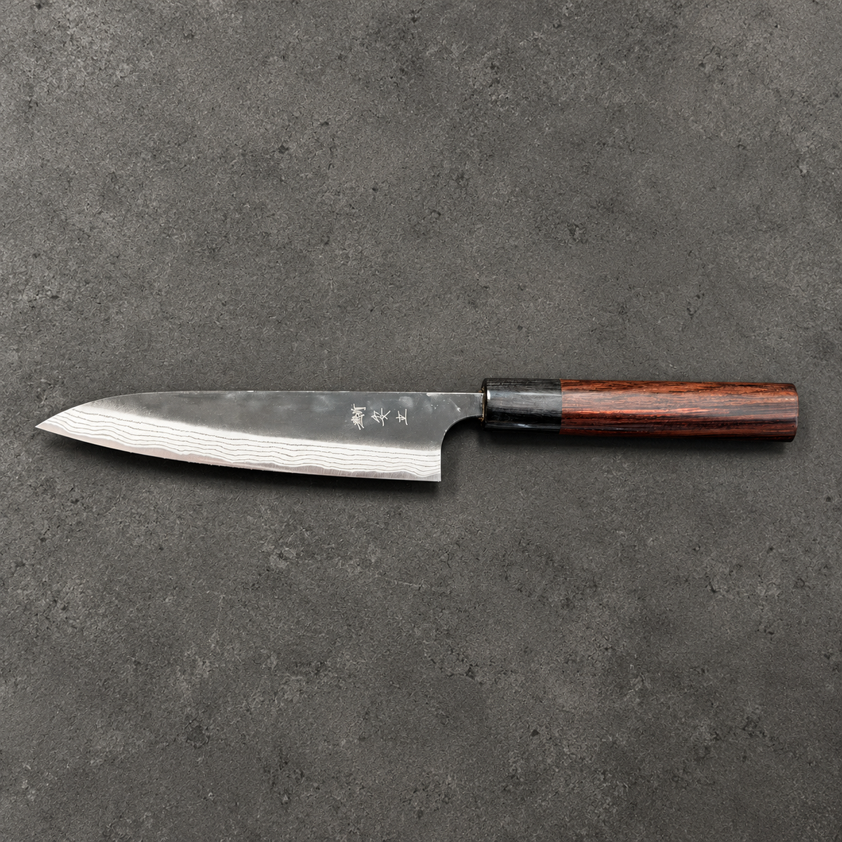 Engraved blade profile of Anryu White #2 petty 150mm with dark kurouchi finish