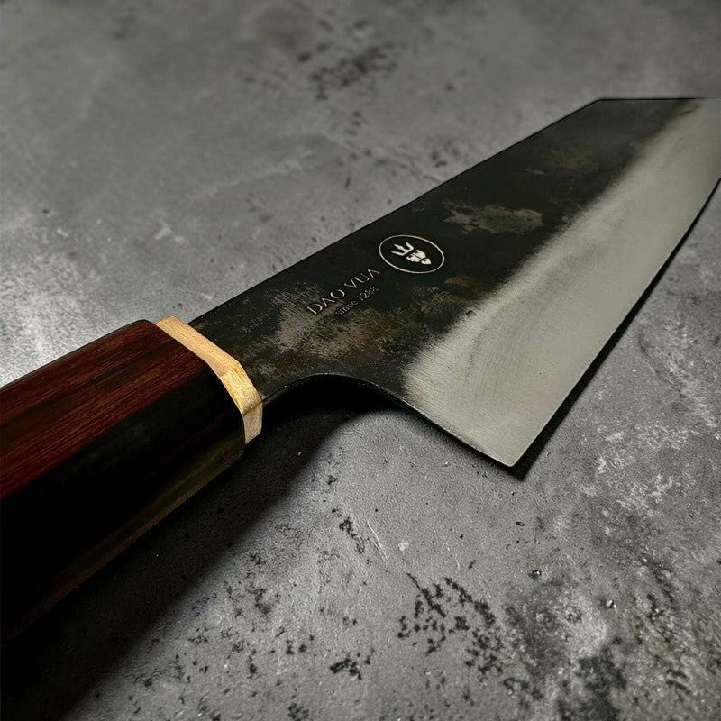 Dao Vua Special Edition Bunka Carbon Steel Kurouchi Ebony and Brass Wa Handle - Tokushu Knife