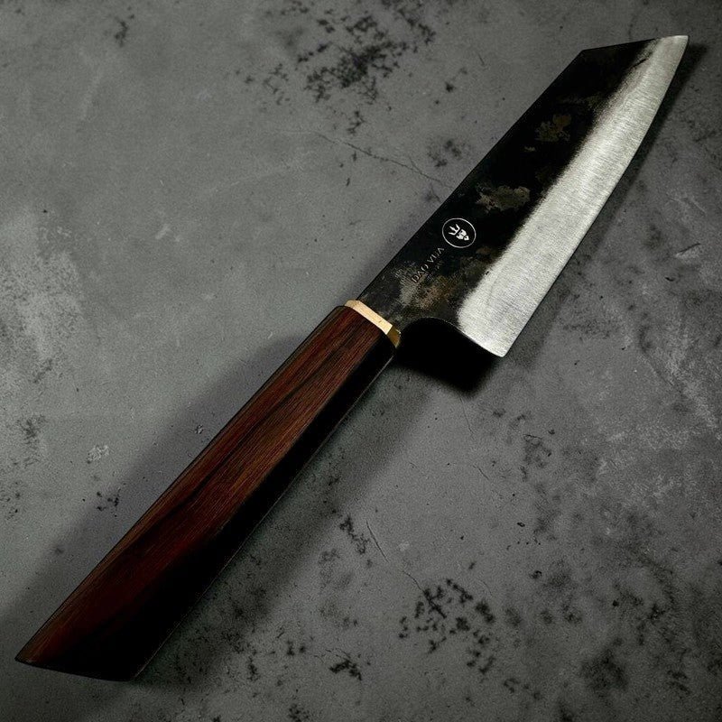 Dao Vua Special Edition Bunka Carbon Steel Kurouchi Ebony and Brass Wa Handle - Tokushu Knife