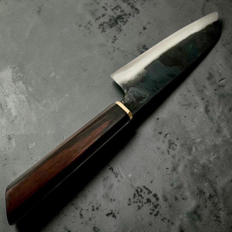 Dao Vua Special Edition Bunka Carbon Steel Kurouchi Ebony and Brass Wa Handle - Tokushu Knife