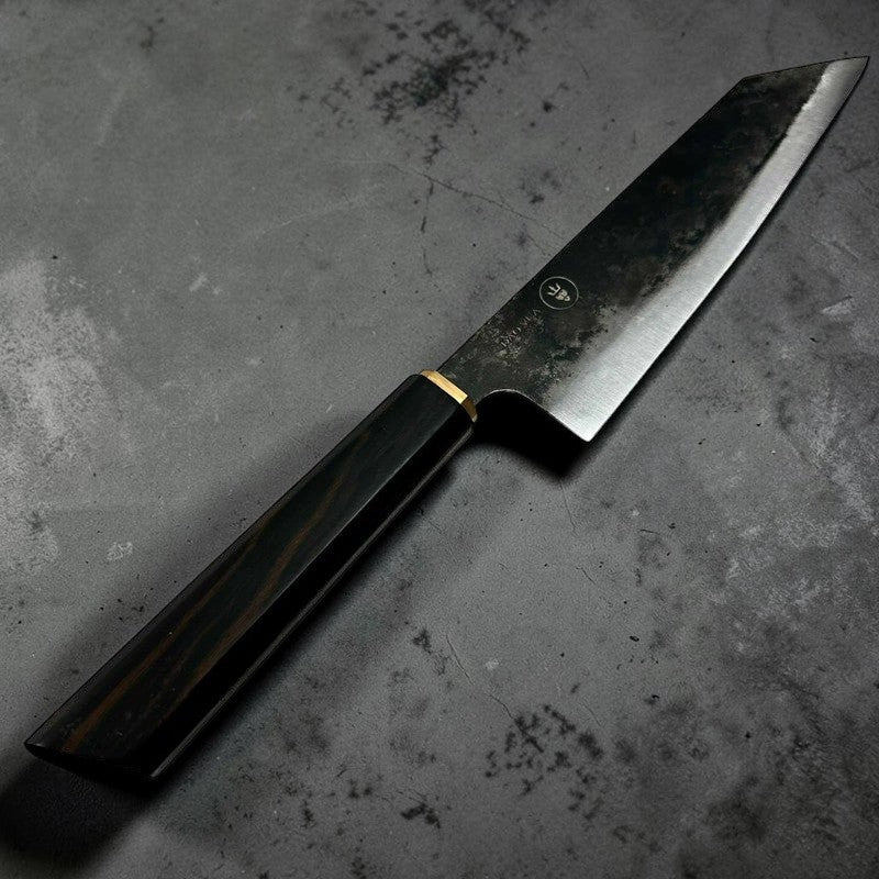Dao Vua Special Edition Carbon Steel Kurouchi 210mm Kiritsuke / Gyuto with Ebony and Brass Wa Handle Tokushu Knife.