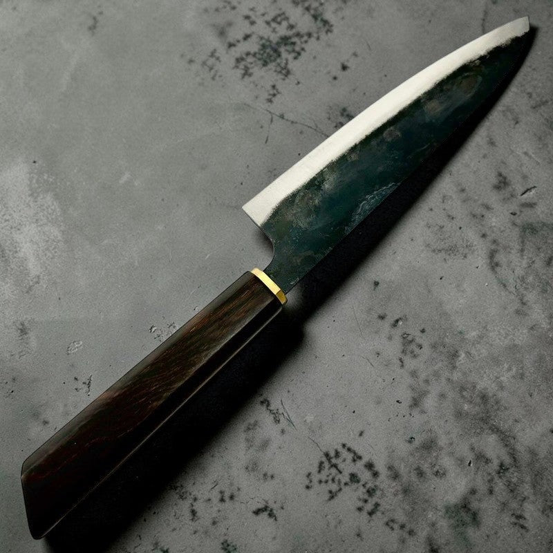 Dao Vua Special Edition Gyuto 210mm Carbon Steel Kurouchi Ebony and Brass Wa Handle - Tokushu Knife