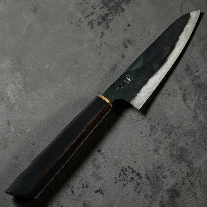 Dao Vua Special Edition Gyuto 210mm Carbon Steel Kurouchi Ebony and Brass Wa Handle - Tokushu Knife
